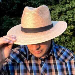 Vintage Fine Palm Leaf Straw Western Wide Brim Latin Fedora Hat 7 1/2